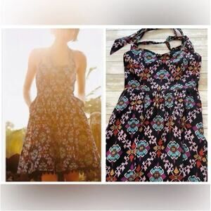 Anthropologie Edme & Esyllte Women’s S Floral Print Dress Halter Lined Flare 50'